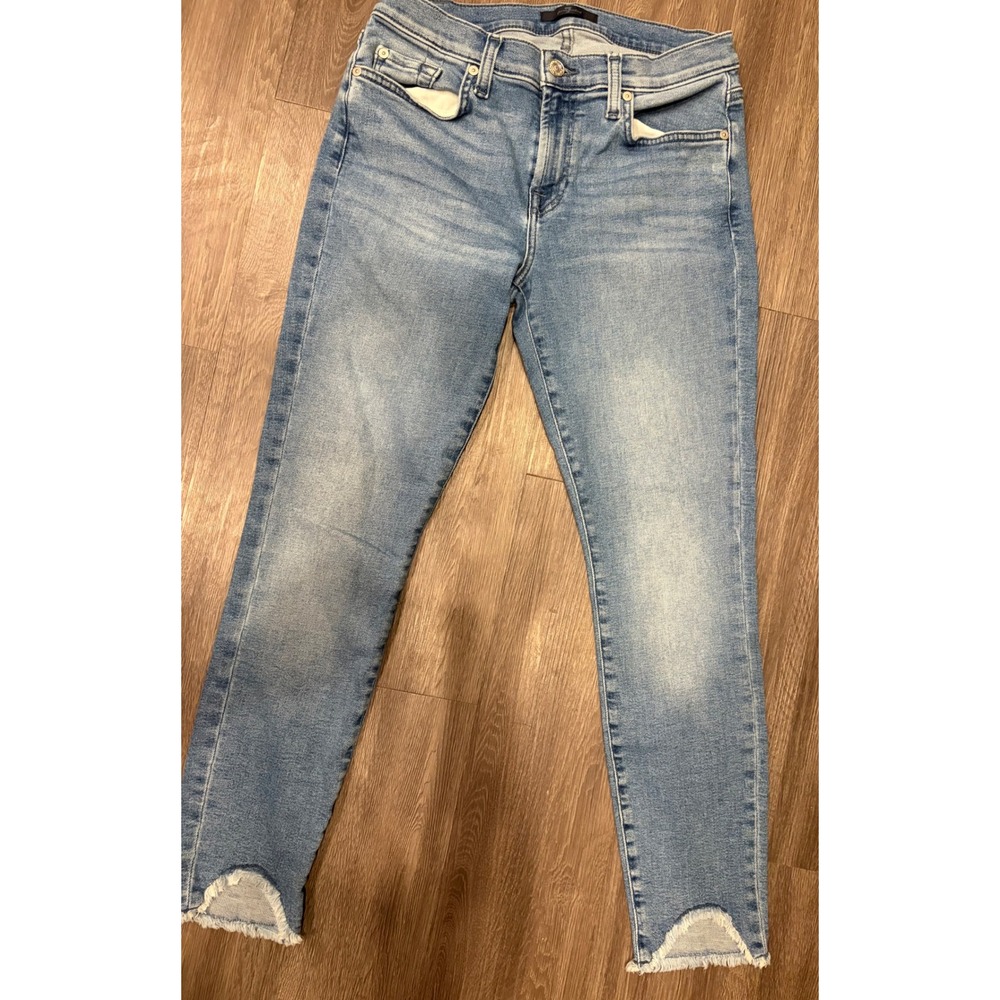 7 For All Mankind Ankle Gwenevere Jeans Womens 28 Light Blue Skinny Raw Hem
